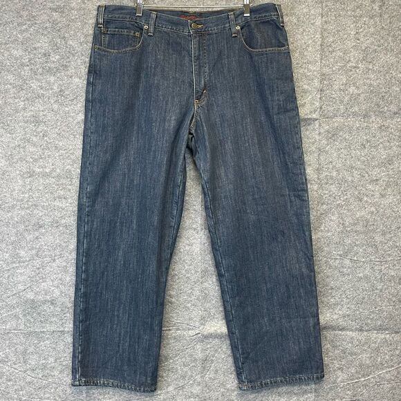 EDDIE BAUER Flannel Lined Jeans Men's Size 40X30 Blue Straight Leg Relaxed Fit - Picture 1 of 16